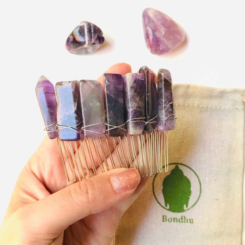 Purple Amethyst crystal quartz shard hairpin comb